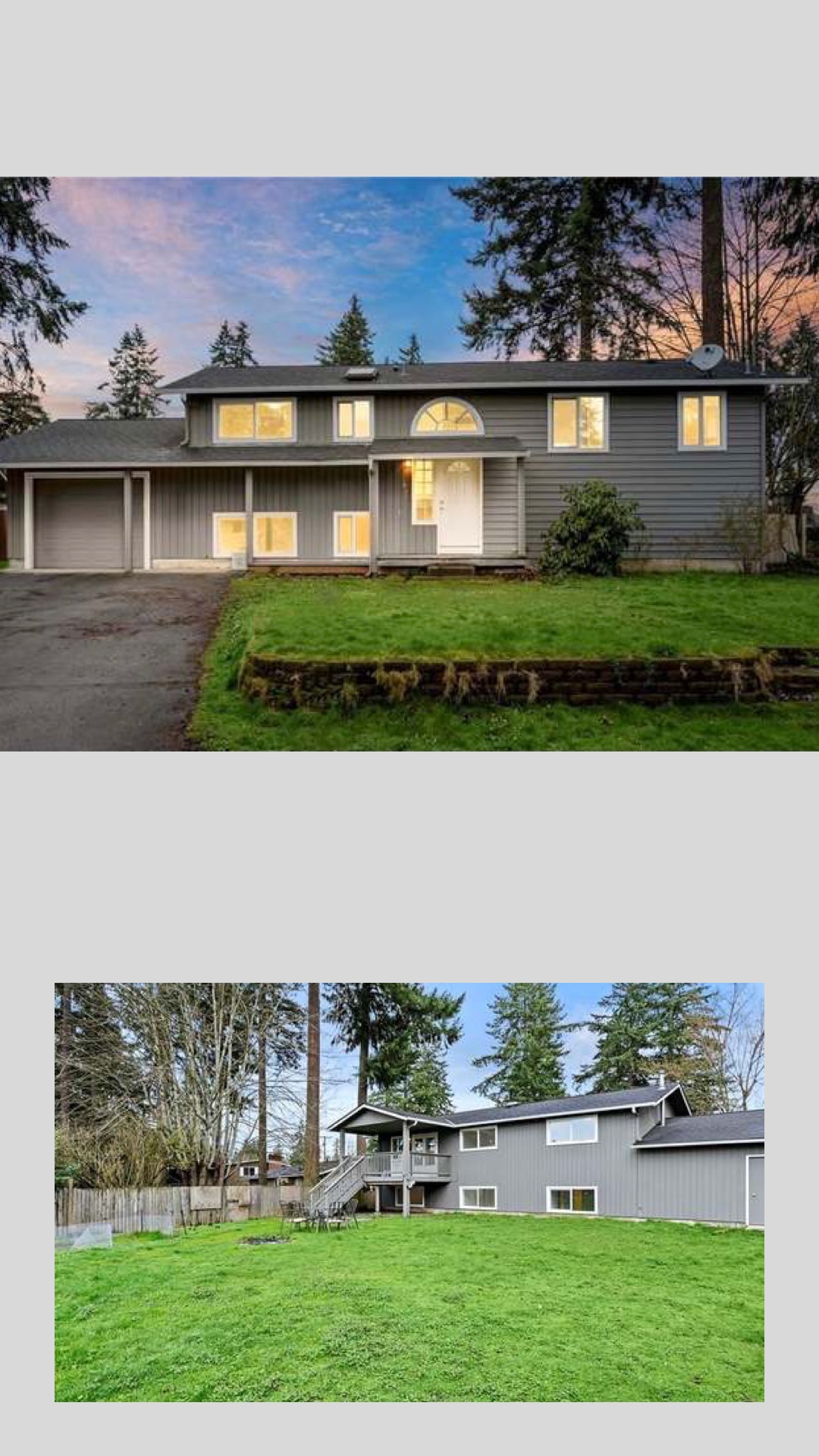 Gray two-story home sold at dusk